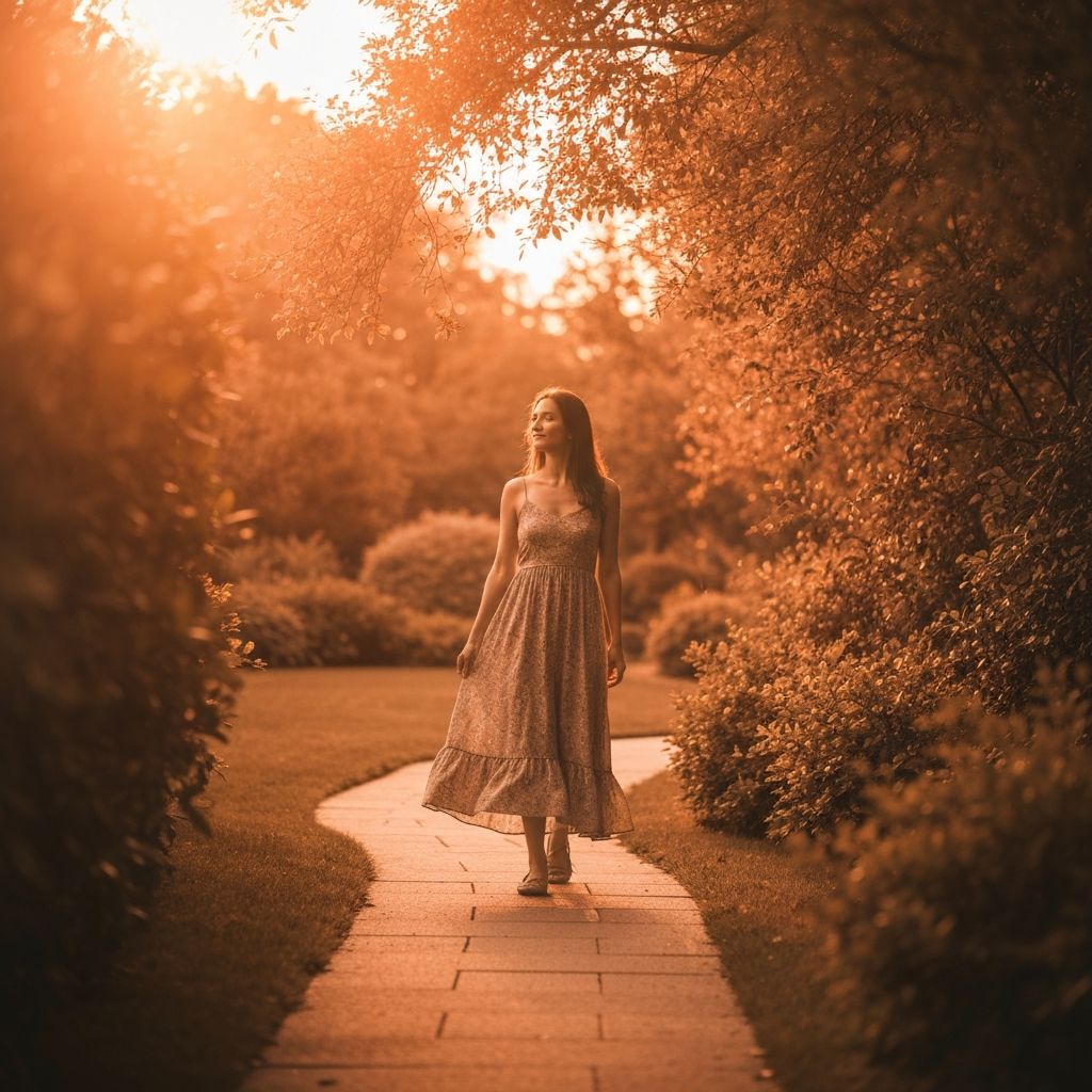 Woman walking confidently outdoors feeling at ease